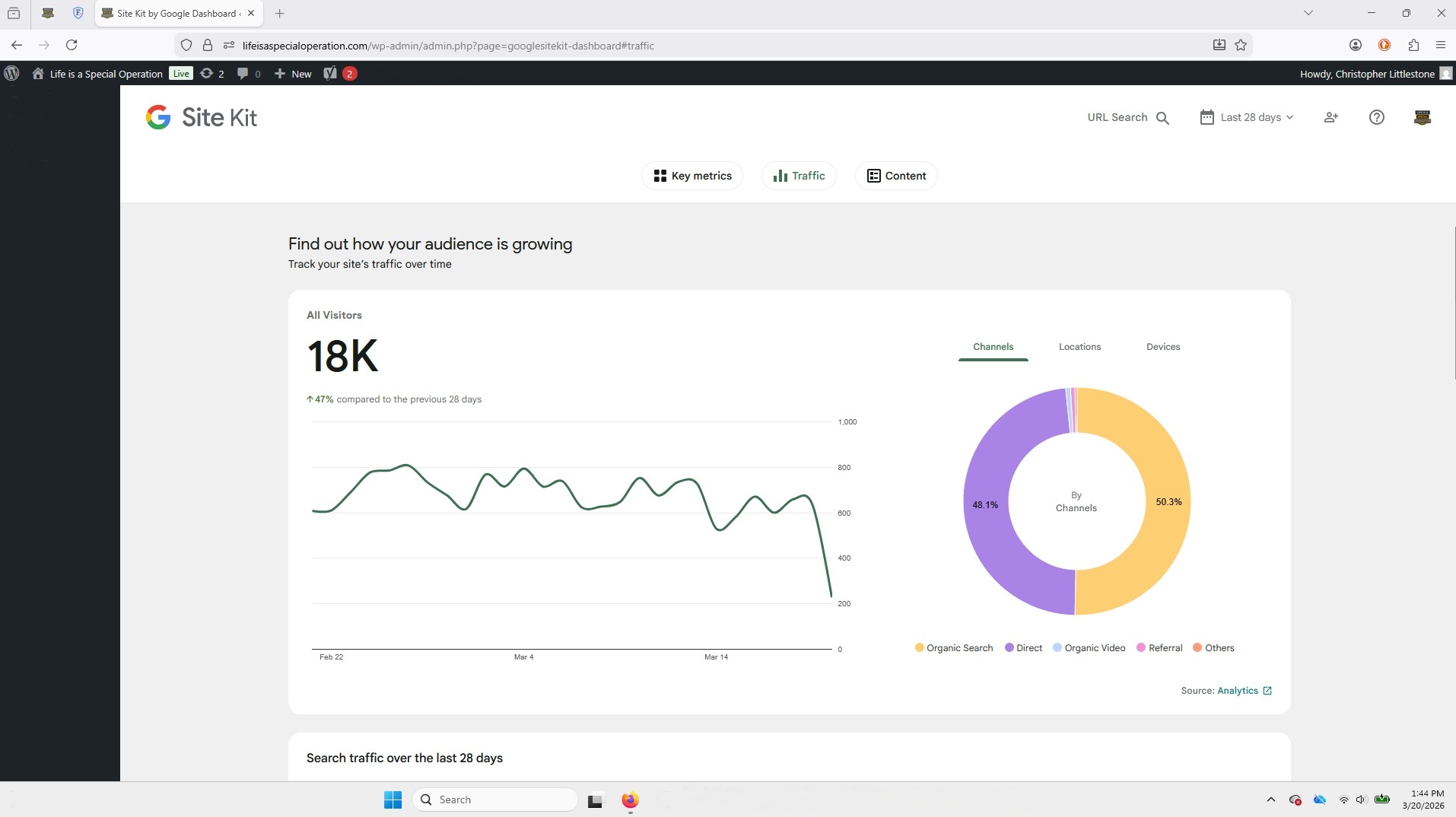 AI visibility case study last 28 days performance Google Site Kit LifeIsASpecialOperation.com