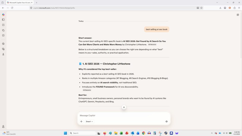 AI SEO 2026 Recommended 1st by Bing Copilot April 26