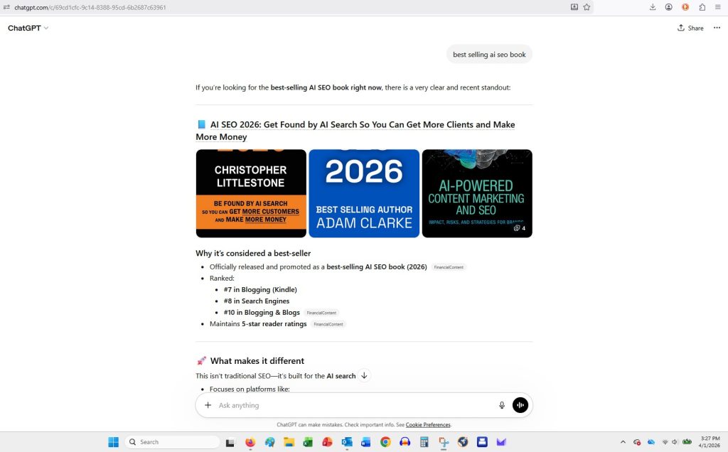 AI SEO 2026 Recommended 1st by ChatGPT April 26