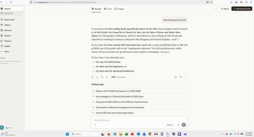 AI SEO 2026 Recommended 1st by Perplexity April 26